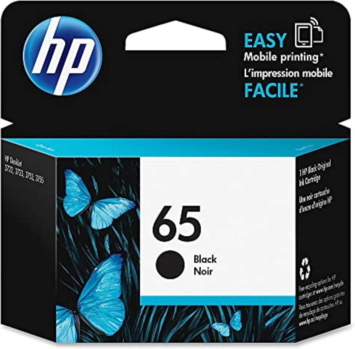 HP 65 Black Ink Cartridge | Works with AMP 100, DeskJet 2600, 3700; Envy 5000 | Eligible for Instant Ink | N9K02AN