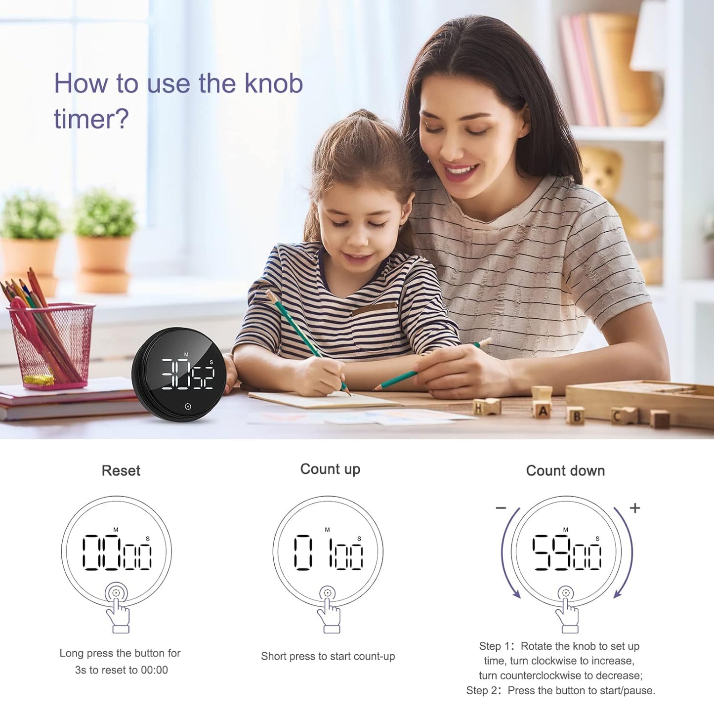 Magnetic Digital Kitchen Timer, Large LED Screen Timer with 3 Volume Levels, Short Time Egg Timer, Stopwatch, Digital Countdown Countup for Cooking, Baking, Sports, Studying etc.
