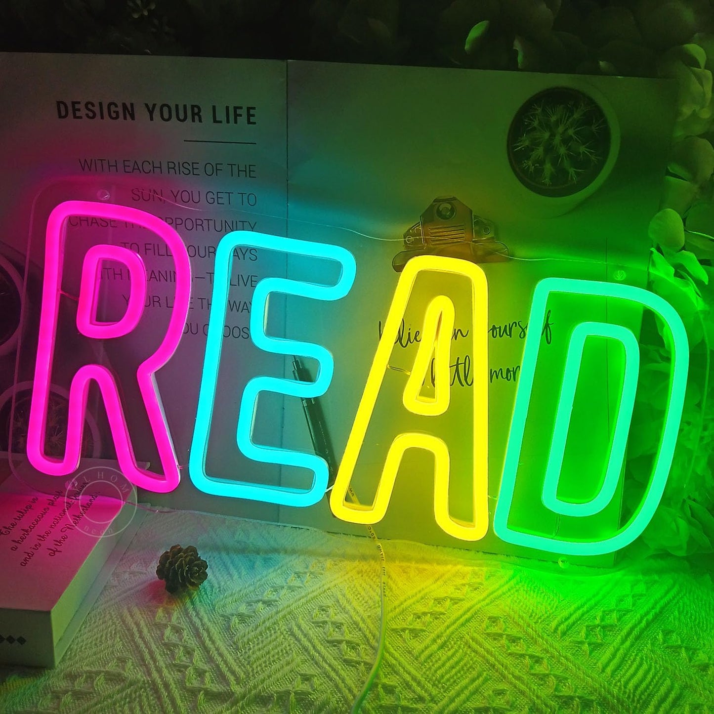SYLHOME Read Led Neon Light Sign Library Classroom Bedroom Kids Room Funny Colorful Book Wall Sign Decor Nursery Christmas Birthday Decoration USB 15.75"X7.32"