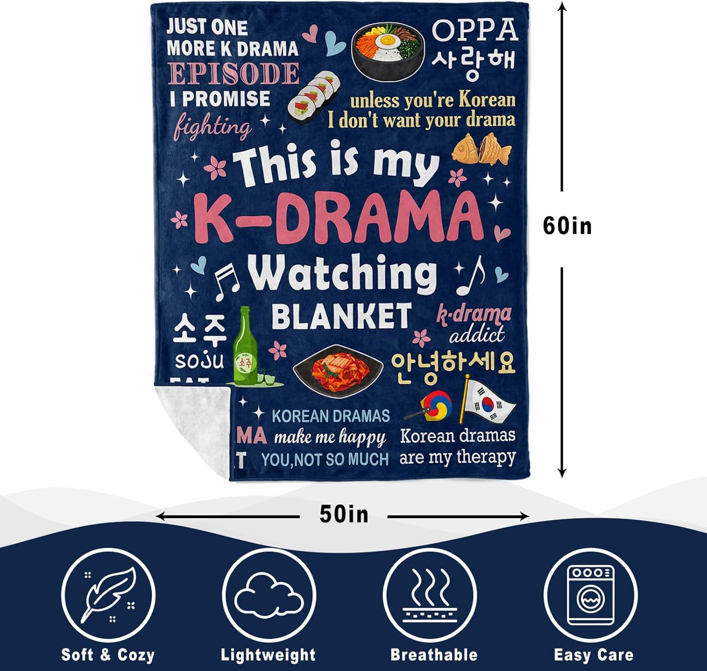 Korean Gift for Women, Korean Blanket for K-Drama Lovers, KDrama Gifts for Women, Kpop Gifts for Girls, Kpop Blankets for Teen Girls, KDrama Presents, K-Drama Lovers 60"X50" Blanket