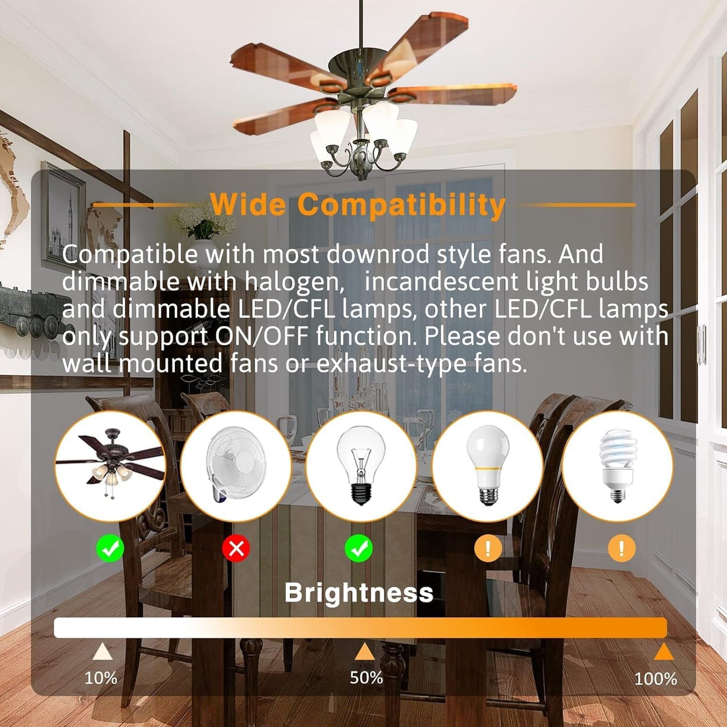 Smart WiFi Ceiling Fan Remote Control Kit with Light Dimming, Universal Compatible with All 1 Wire Controlling 3 Speeds Fans dimmable LED CFL Lights, Smart Life Tuya App or Alexa Google Voice Control