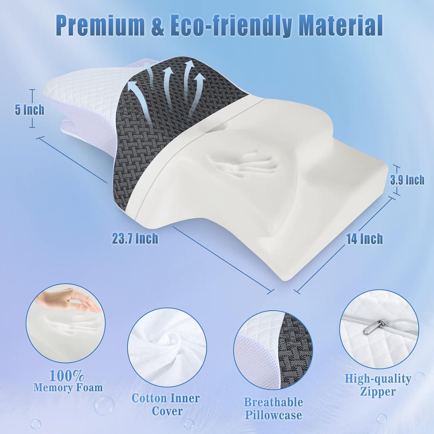 SAHEYER Memory Foam Cervical Pillow, 2 in 1 Ergonomic Orthopedic Neck Pillow for Neck and Shoulder Pain Relief, Side Sleeper Pillow for Side Back Stomach (Grey)