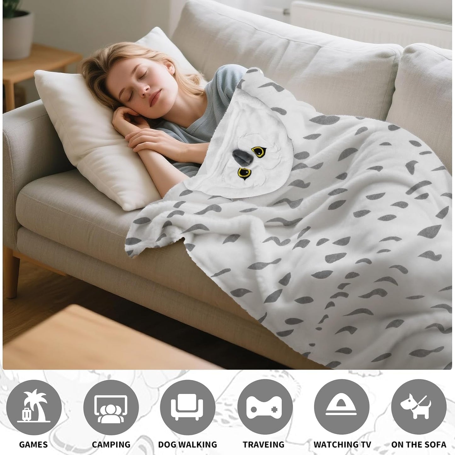 Snowy Owl Wearable Hooded Blanket Adult Gift - Cozy Blanket Hoodie Cape Throw for Women Men, Birthday Holiday Presents