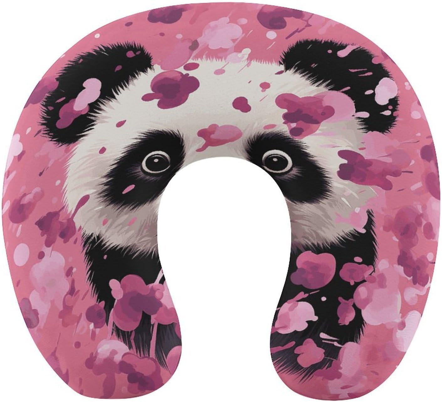 Pink Panda Cotton Neck Pillow Memory Foam U Shaped Pillows Portable Pillows for Shoulder Travel Head Support Pillow with Concealed Zipper for Airplane Car Home Office