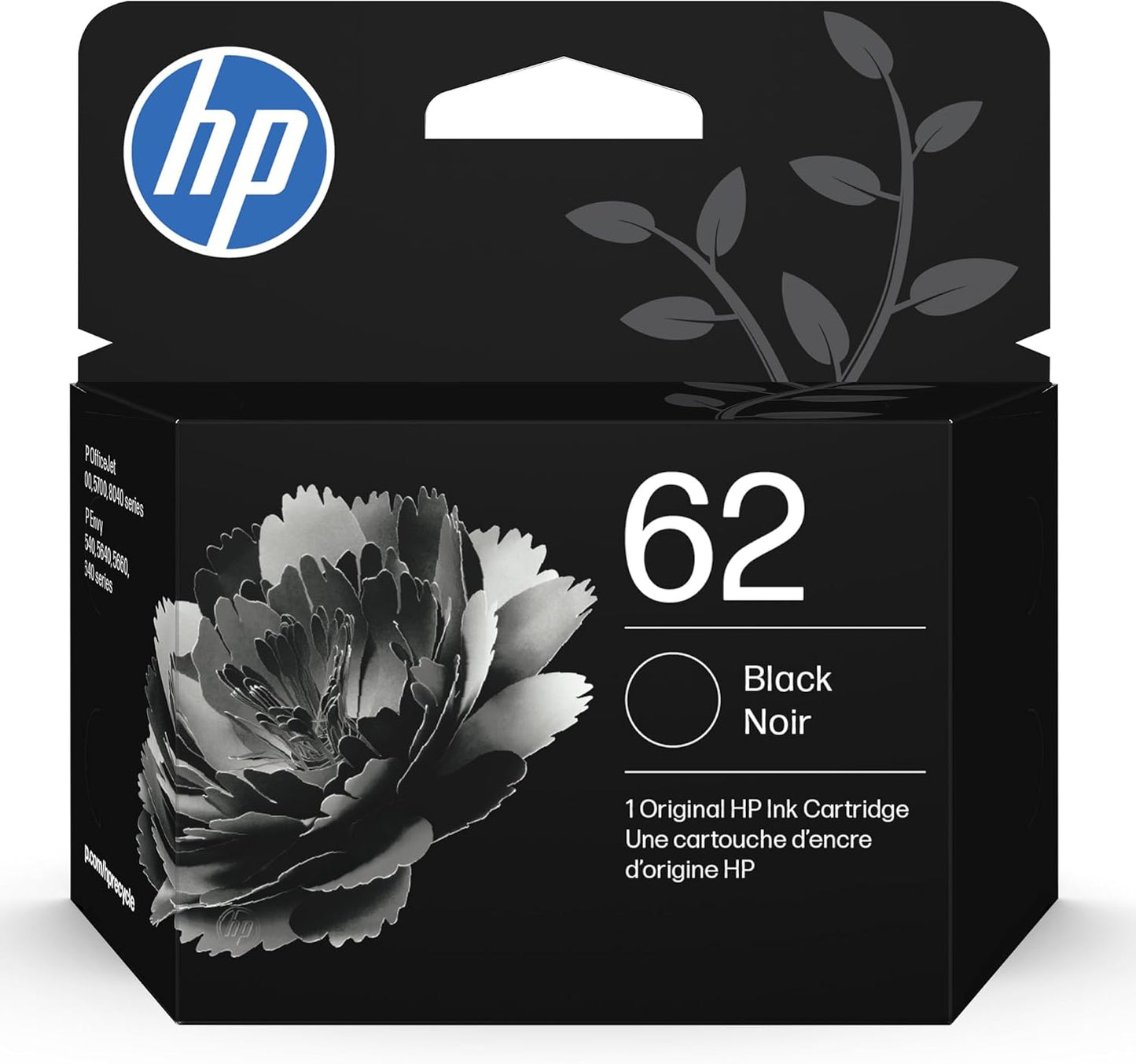 HP 62 Black Ink Cartridge | Works with Envy 5540, 5640, 5660, 7640, OfficeJet 5740, 8040, OfficeJet Mobile 200, 250 | Instant Ink Eligible | C2P04AN | Packaging May Vary