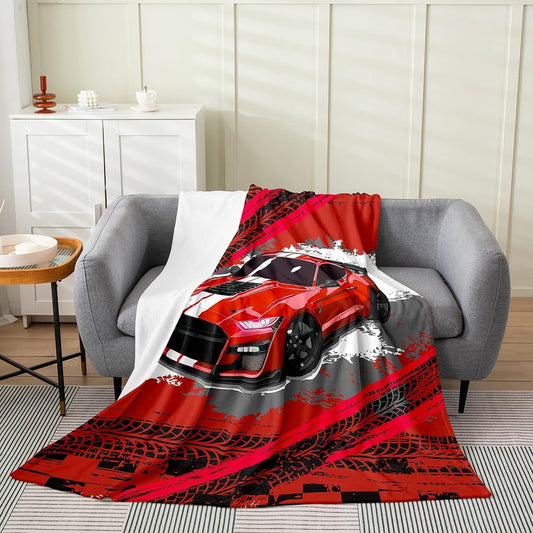 Erosebridal Race Car Throw Blanket Twin 60x80 Red Racing Car Fleece Blanket for Kids Boys Youth,Hippie Sports Car Flannel Blanket Lightweight Dirt Car Track Plush Blanket Sofa Bed Couch Decor
