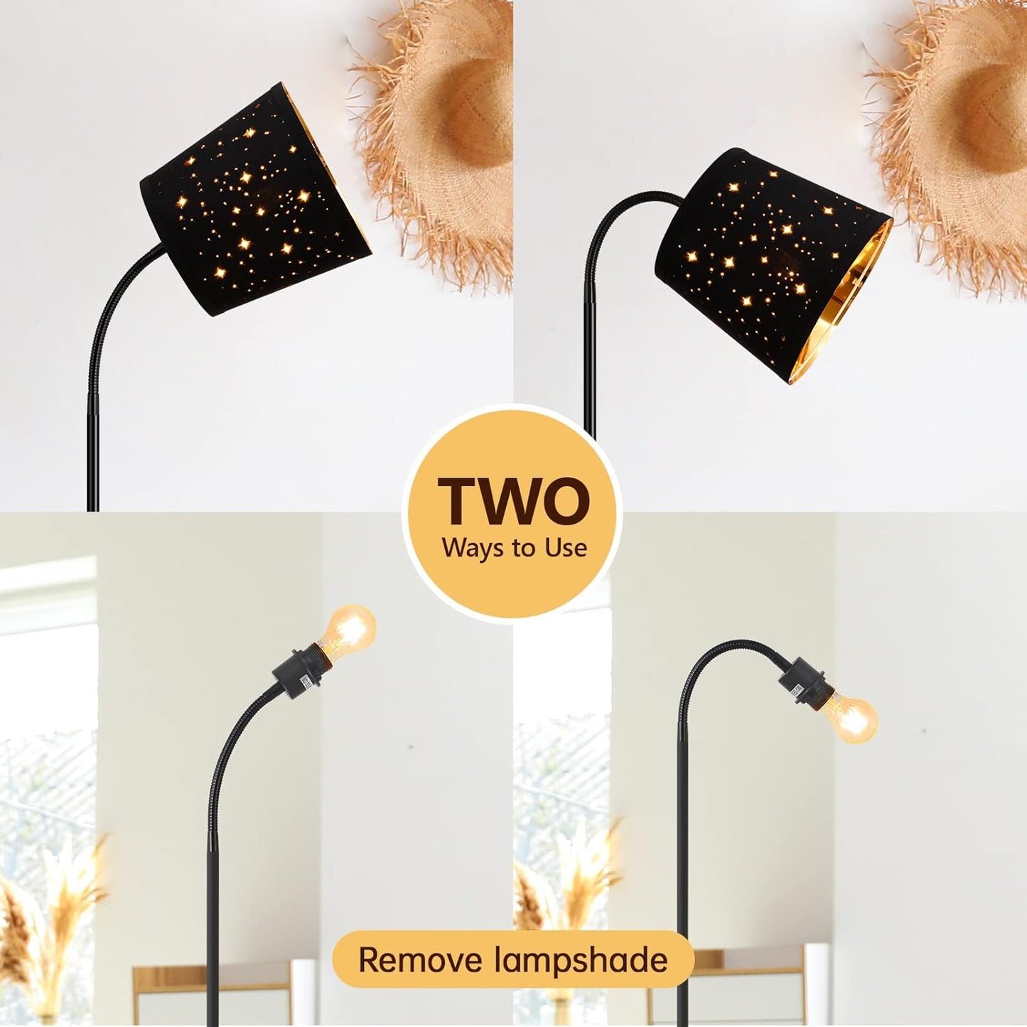 LED Floor Lamp, Standing Lamp for Living Room with Linen Lamp Shade,Adjustable Gooseneck Modern Reading Light,Floor Lamps for Bedroom,Office,Farmhouse,6W LED Bulb Included