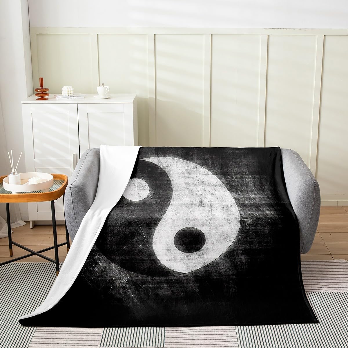 Feelyou Yin Yang Fleece Throw Blanket Kids,Boho Trippy Psychedelic Art Flannel Fuzzy Blanket for Bed Sofa Couch,All Season Gossip Bed Blanket Breathable Plush Blanket Room Decor Queen 90"x90"