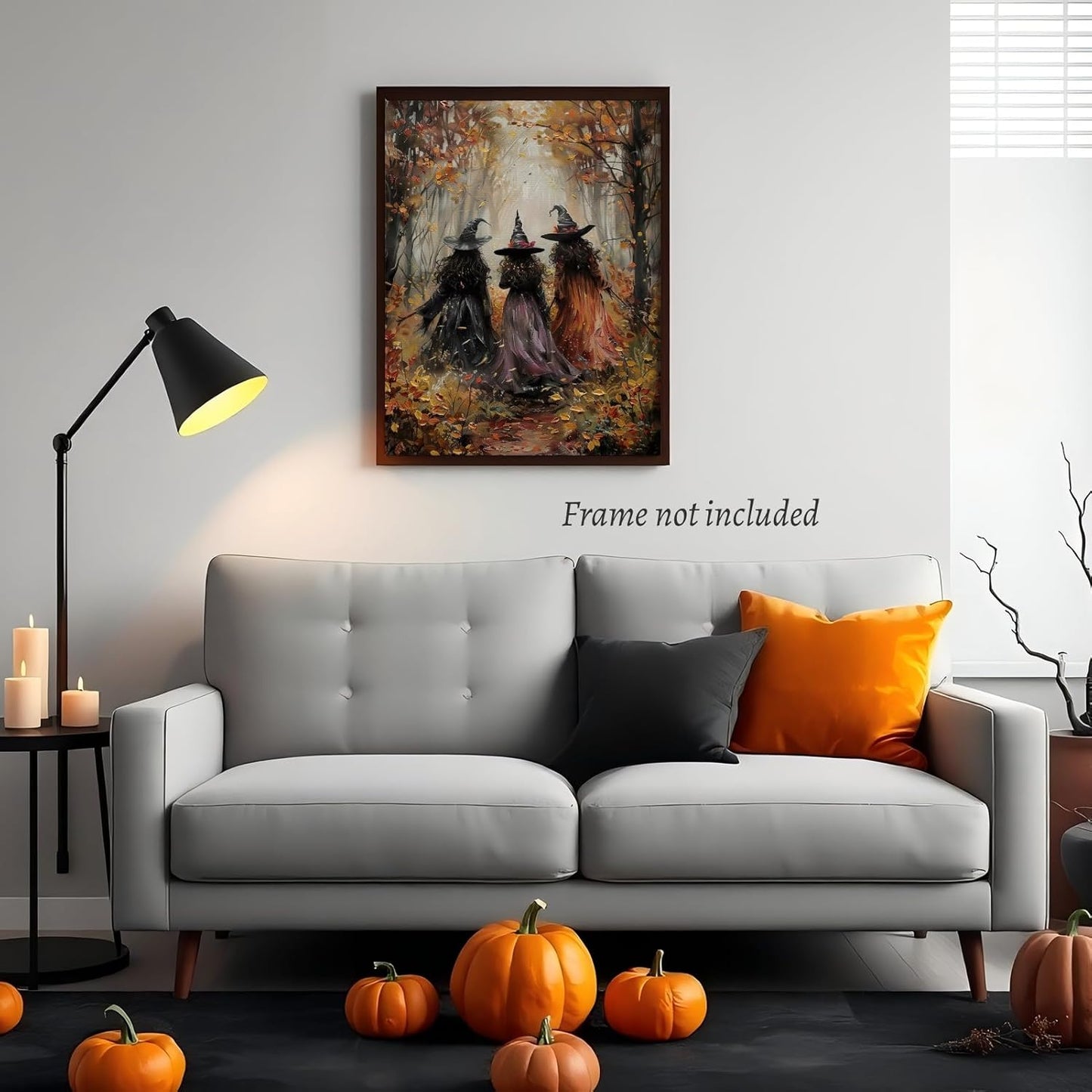KBBYT Halloween Witch Wall Art Three Witches in The Forest Poster Vintage Witchy Canvas Print Autumn Forest Wall Decor Gothic Spooky Fall Dark Academia Decor for Bedroom Living Room 8X12inch Unframed
