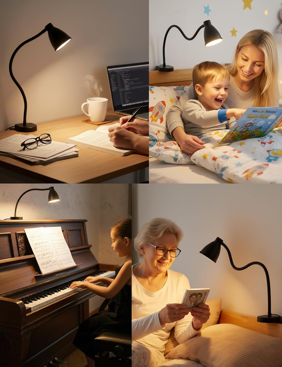 BOHON No Install Bedside Reading Light, Clip-Free Wall Mounted Lamp with 5 Colors & 10 Brightness Levels, Flexible Gooseneck, 30 Min Auto-Off Timer, Bed Lights for Headboard, Bedroom, Dorm (Black)
