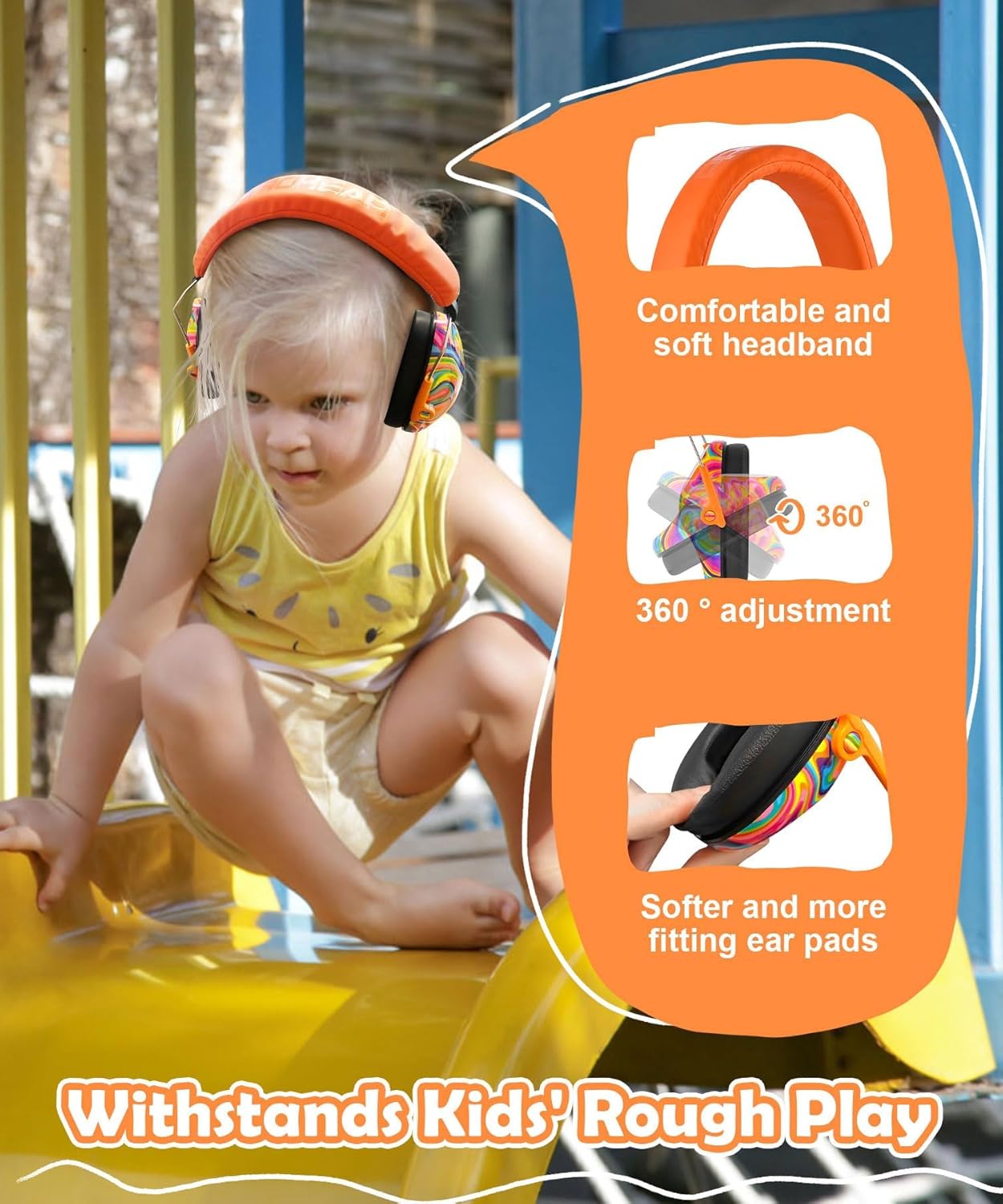 PROHEAR 032 Kids Ear Protection – Ear Muffs for Noise Reduction, 25NRR Noise Cancelling Headphones for Kids,Toddlers, Autism, Sensory Use, Hearing Protection – Orange