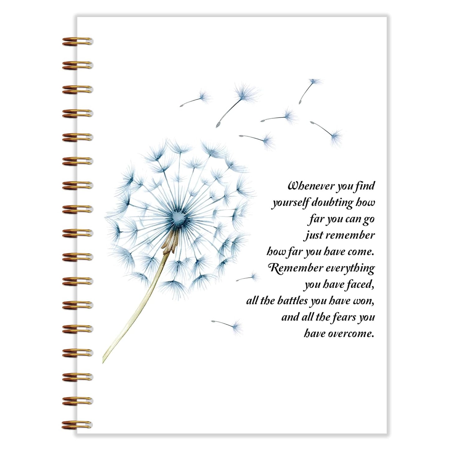 Qnhij Blue Dandelion Spiral Notebook 5.5x8.3, Inspirational Quote Notebook, Motivational Journals for Women, Whenever You Find Yourself Doubting How Far You Can Go Positive Journal