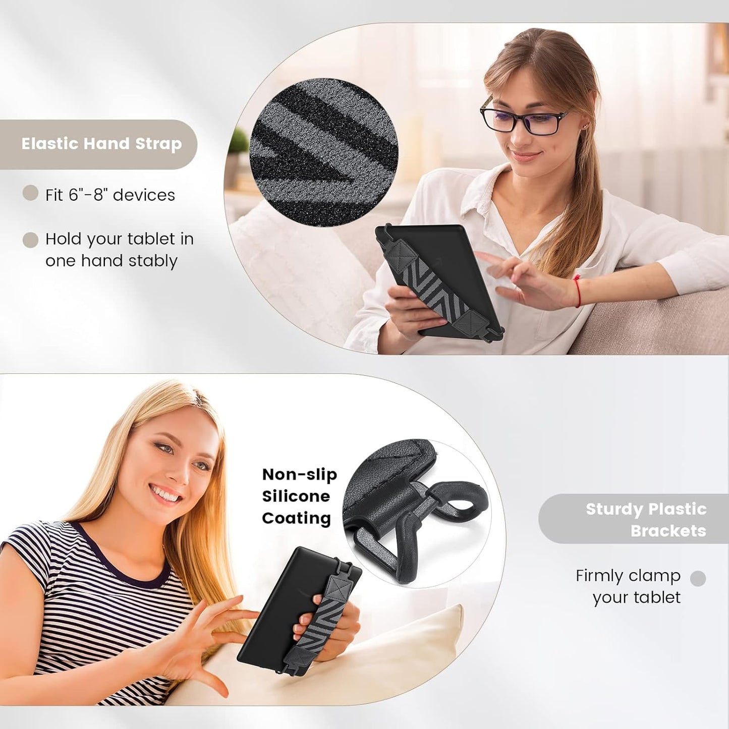 MoKo Security Hand-Strap for 6-8" Kindle eReaders Fire Tablet, Kindle/Kobo/Voyaga/Lenovo/Sony E-Book Tablet, High-Elasticity Versatile Hand Strap Lightweight Finger Grip Holder, Black