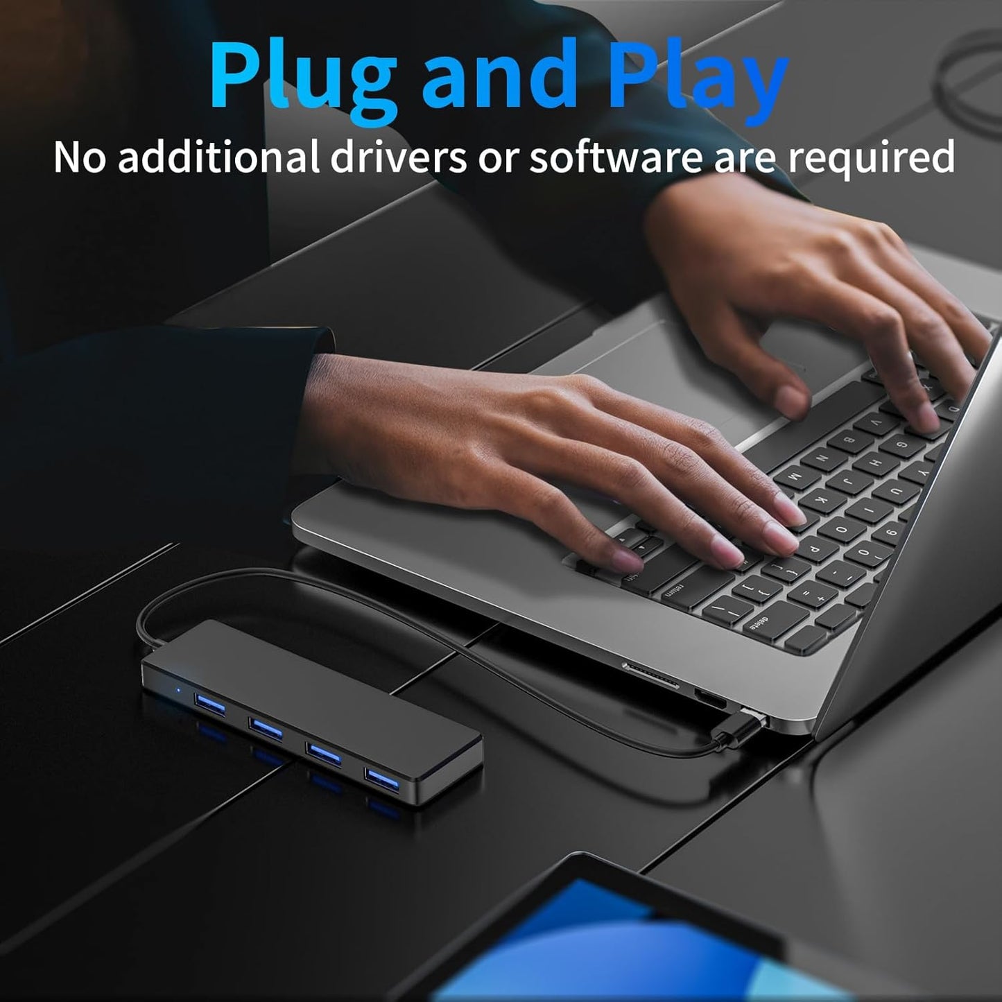 USB 3.0 Hub, 4 Ports USB A Splitter Ultra Slim Mini USB Expander, Multiple USB Hub for Laptop, PC, Xbox, Flash Drive, HDD, Console, Printer, Camera, Keyborad, Mouse and More