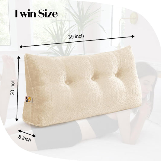 Large Bolster Triangular Headboard Pillow Large Reading Pillow Bed Wedge Pillow for Headboard Backrest Positioning Support Queen King with Removable Cover