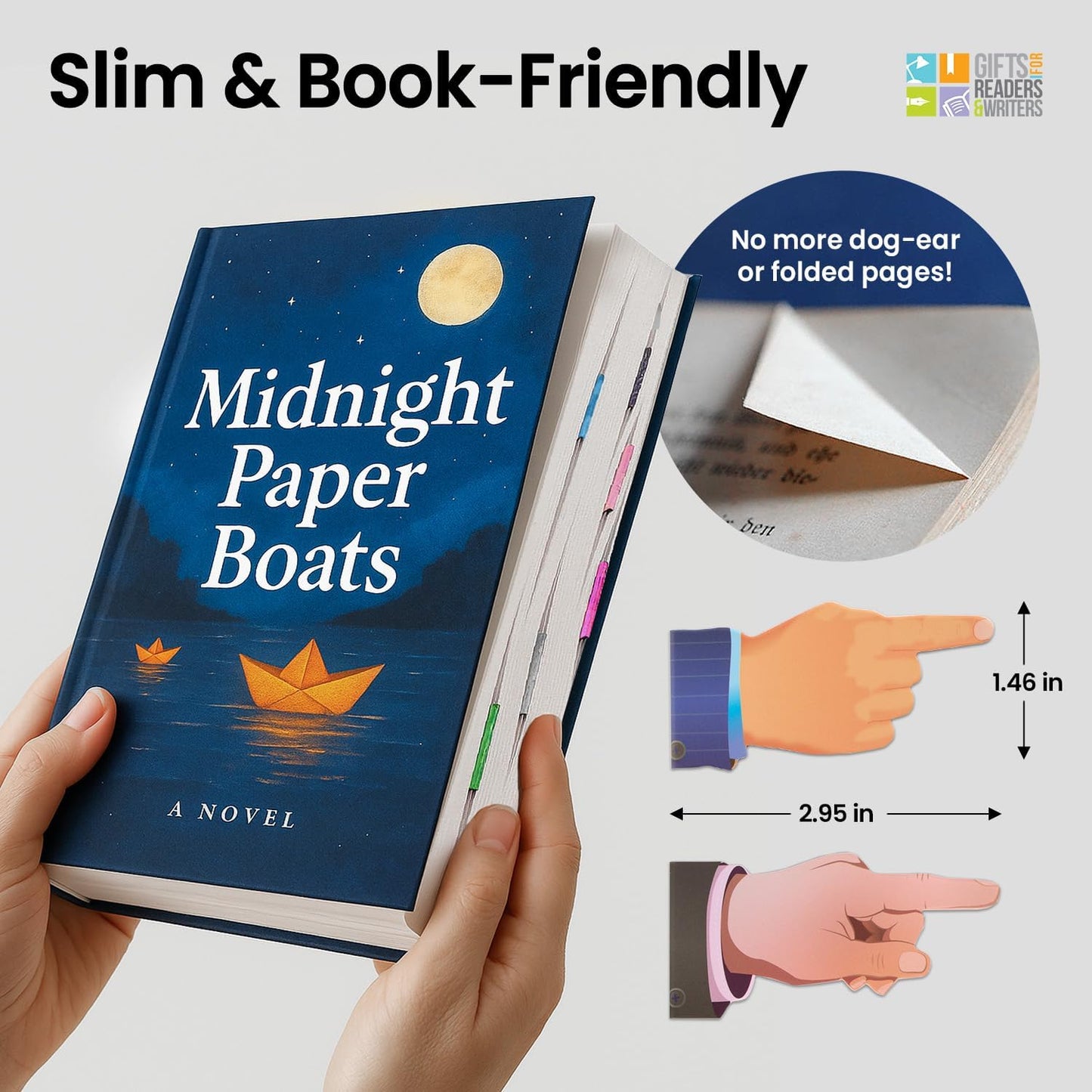 Gifts for Readers & Writers Linemarker Bookmark, 2 Pack Magnetic Bookmarks, Includes Line Finder Slit for Line Tracking, Small & Cute Stationery, Book Page Holder, Reading Accessories, Pointer Fingers