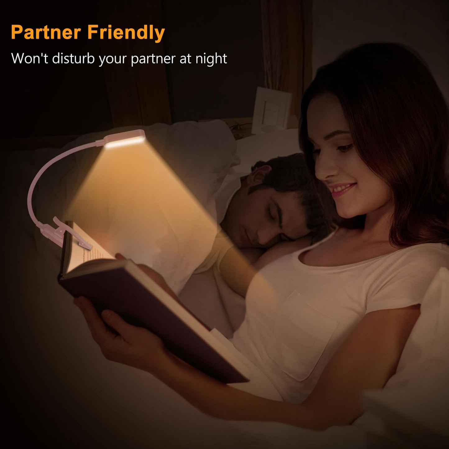 Gritin 16 LED Rechargeable Book Light for Reading in Bed- Eye Caring 3 Color Temperatures, Stepless Dimming Brightness, 80 Hrs Runtime, Lightweight Flexible Clip on Light for Book Lovers-Pink