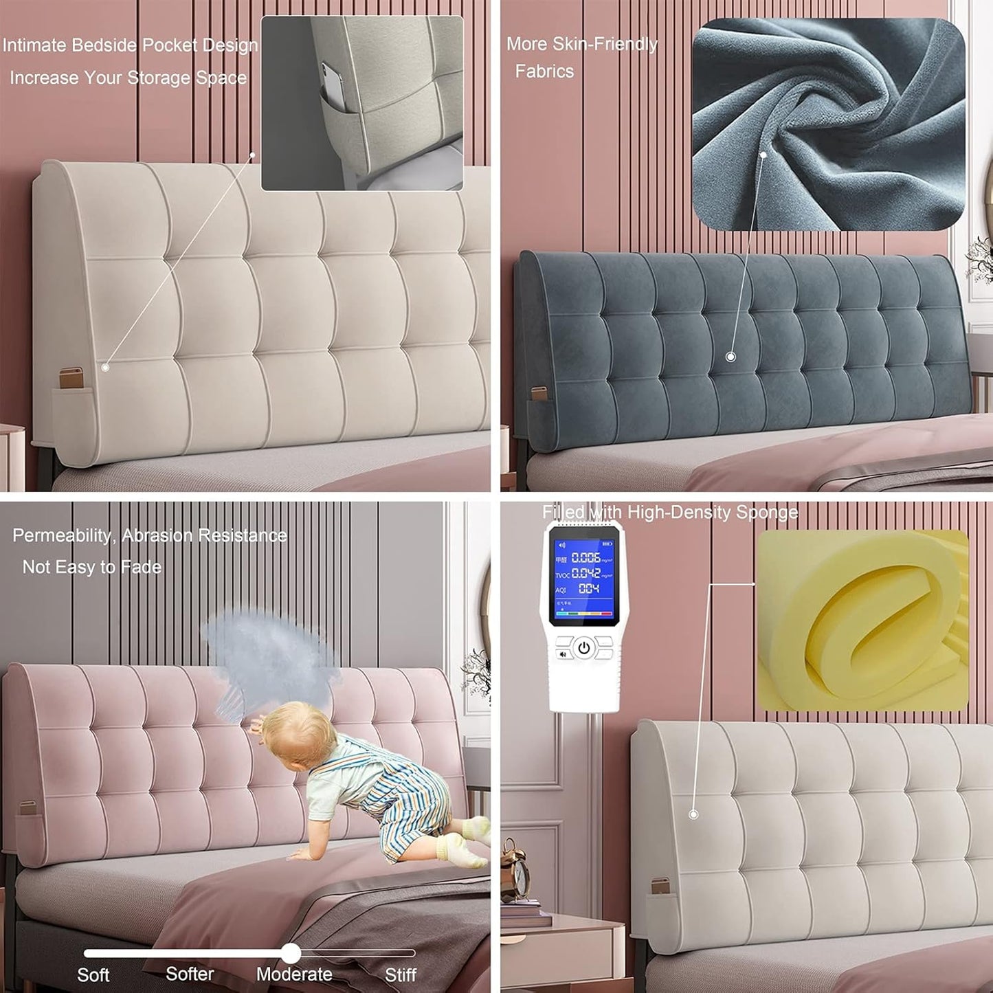 Headboard Bedside Cushion Dutch Velvet Reading Pillows Double Lumbar Back Support Pillow for Home Hotel 2 Colors (Color : Senior Gray-A Size : 200CMX60CMX6CM) (Senior Gray a)