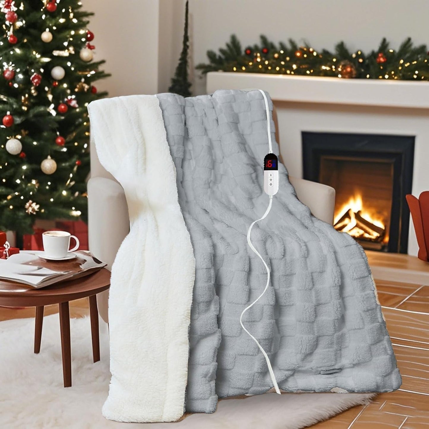 Electric Blanket, Heated Blanket with 6 Heat Levels & 10 Hours Auto Off, Soft Checked Flannel Fast Heating Blanket with ETL & FCC Certification (Gray, 62"X84")
