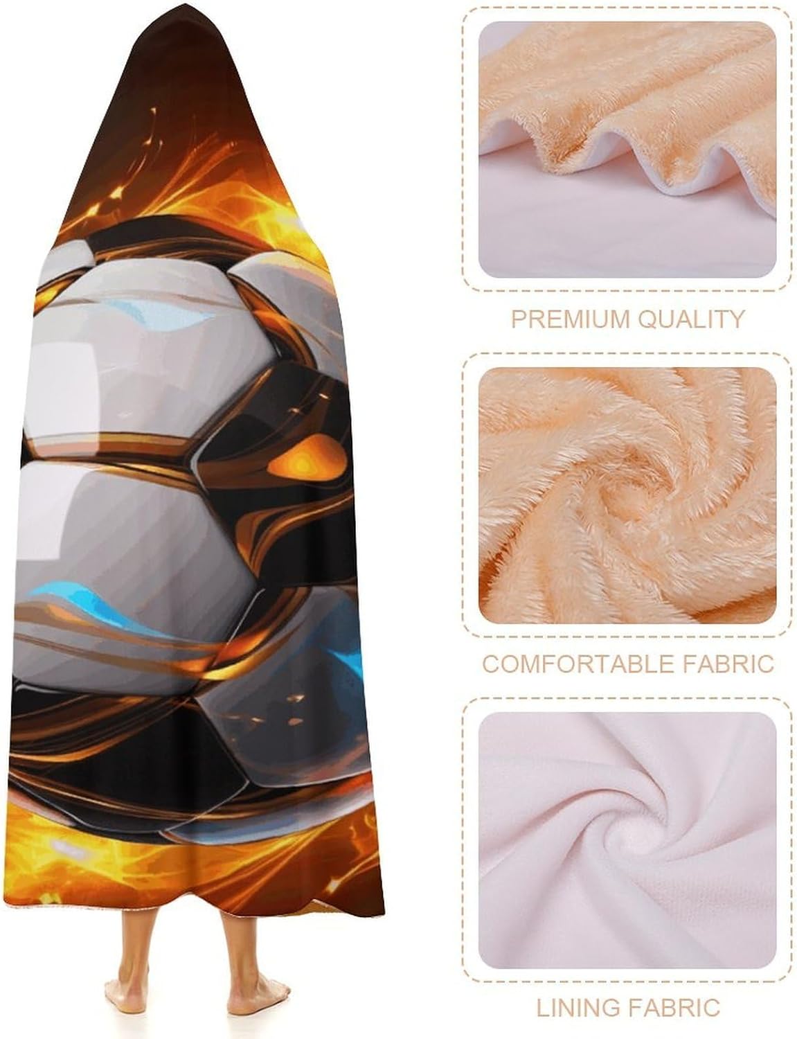 Cool Soccer Ball Wearable Hoodie Blanket for Women Men Fleece Blanket with Hood Oversized Warm Cozy Gifts
