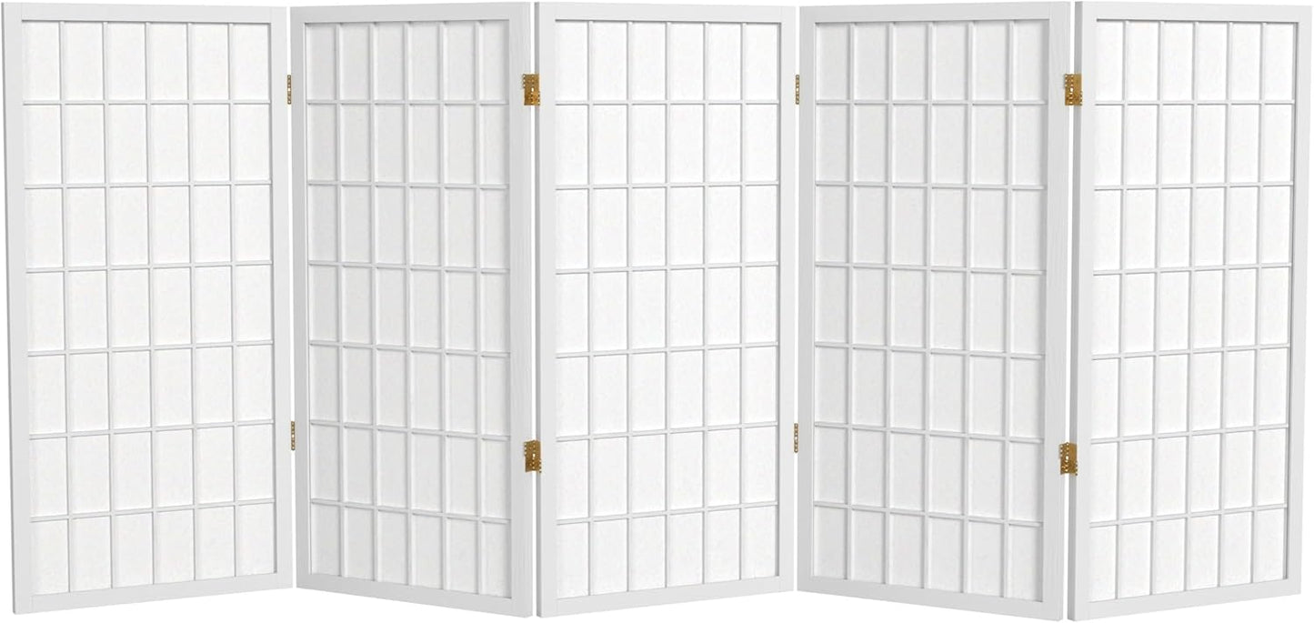 3 ft. Short Window Pane Shoji Screen - White - 5 Panels