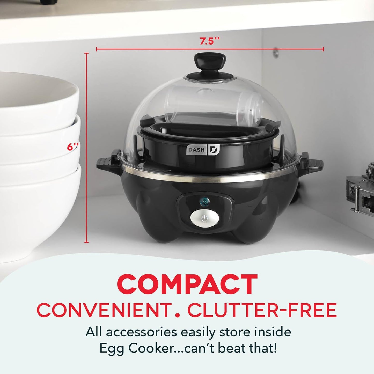 Dash Rapid Egg Cooker - Boiler, Poacher & Steamer - Includes Measuring & Recipe Guide - Dishwasher Safe - BPA Free - Holds 7 Eggs, Black