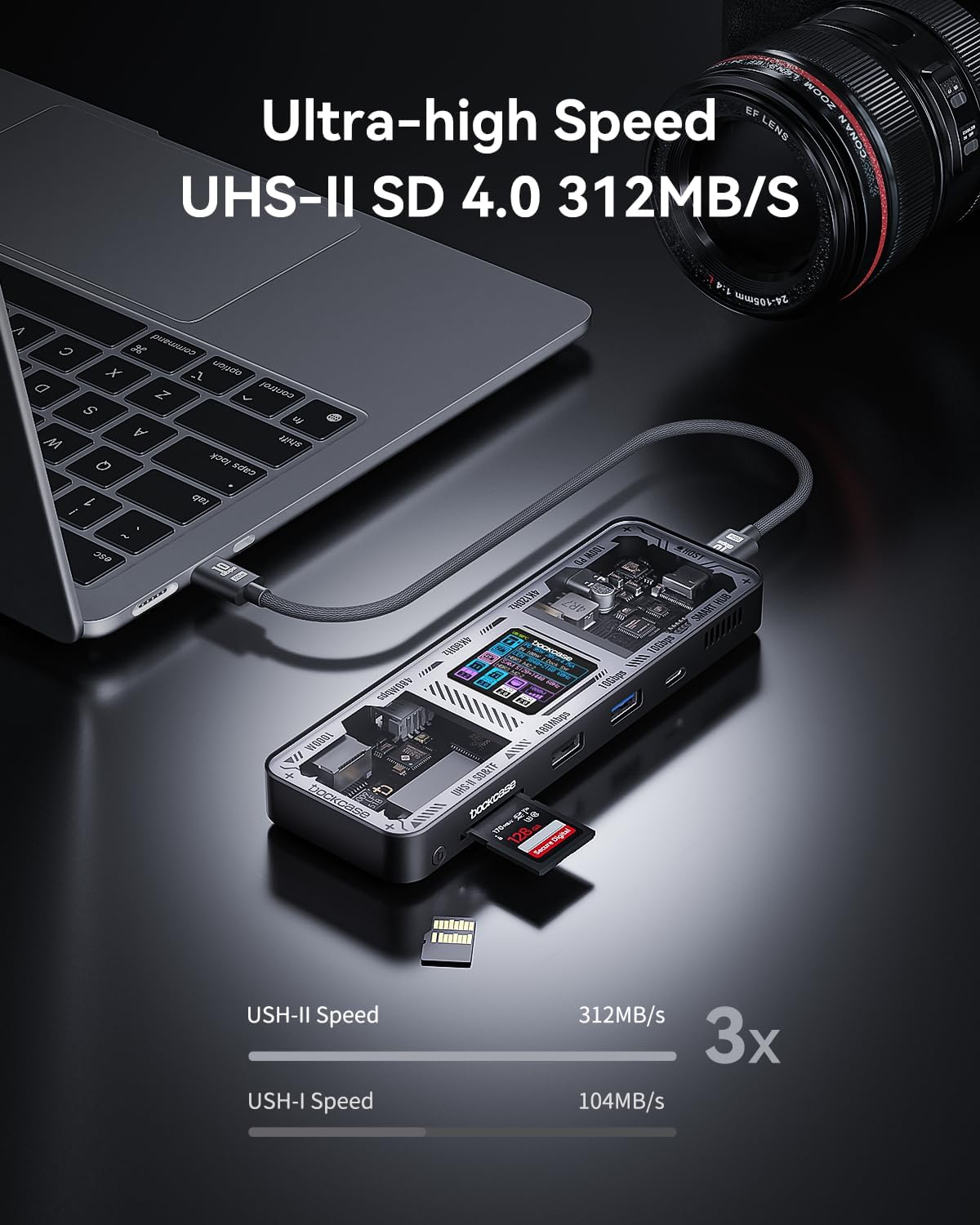DOCKCASE Explorer Edition 10-in-1 USB C Hub, Dual 4K HDMI Docking Station for 2 Monitor, Gigabit Ethernet,1 USB-C and 3 USB-A Ports,100w PD, UHS-II TF/SD Card Reader for MacBook Pro, XPS, and More