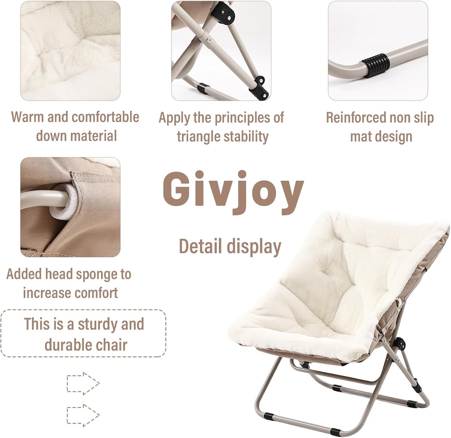 Living Room Chair, Soft Faux Fur Folded Chair Oversized Folding Accent Chairs, Furry Lazy Chairs, Metal Frame Moon Chair for Bedroom, Living Room
