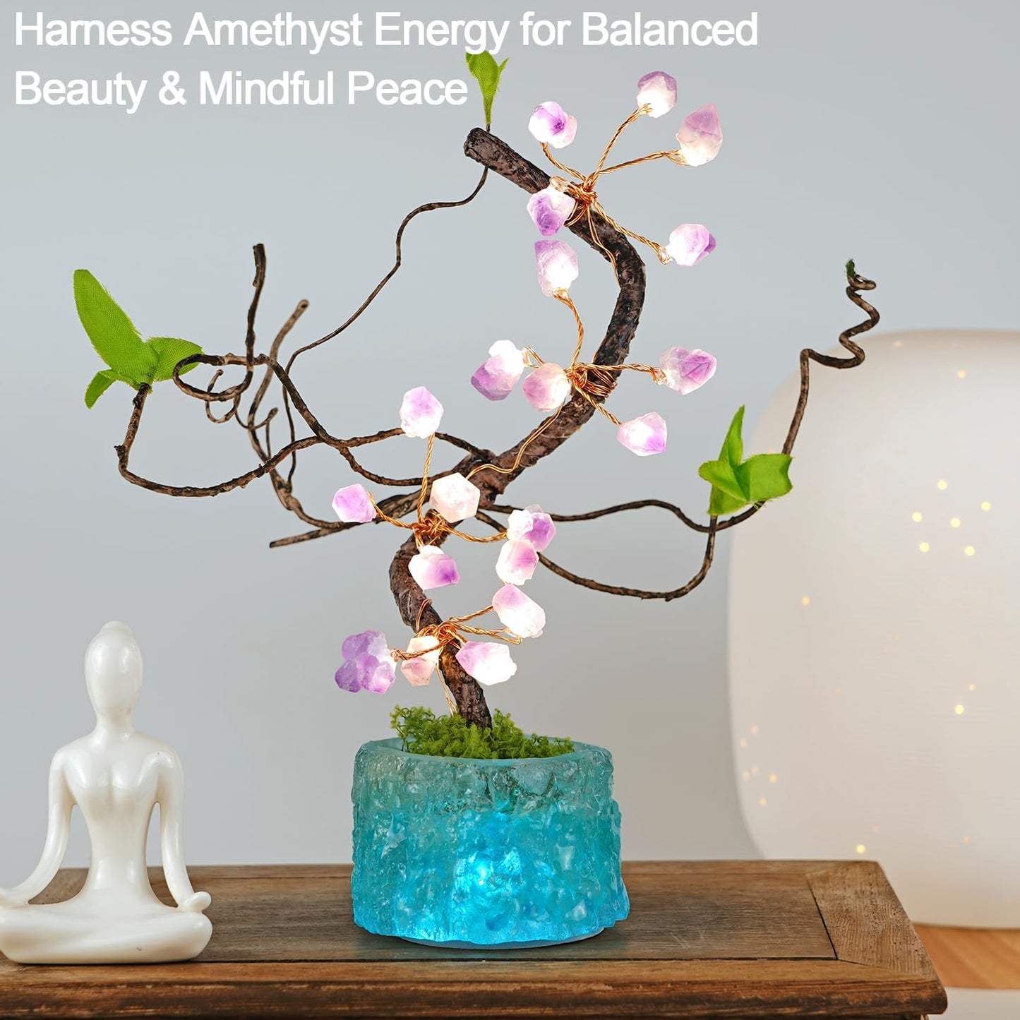 BOHON 10.6" Crystal Tree of Life Night Light with Remote & Timer, USB/Battery Powered, Adjustable Warm to Cool White, Healing Stone Decor, Unique Gift for Women, Housewarming, Birthday