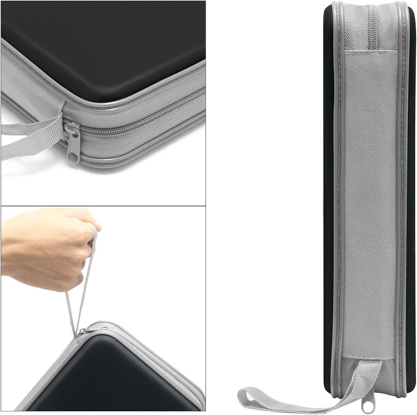 CD Case, 80 Capacity Hard Plastic DVD Case Portable Zipper CD/DVD Wallet Holder Storage Disc Binder Album Bag for Car Home Travel(Black)