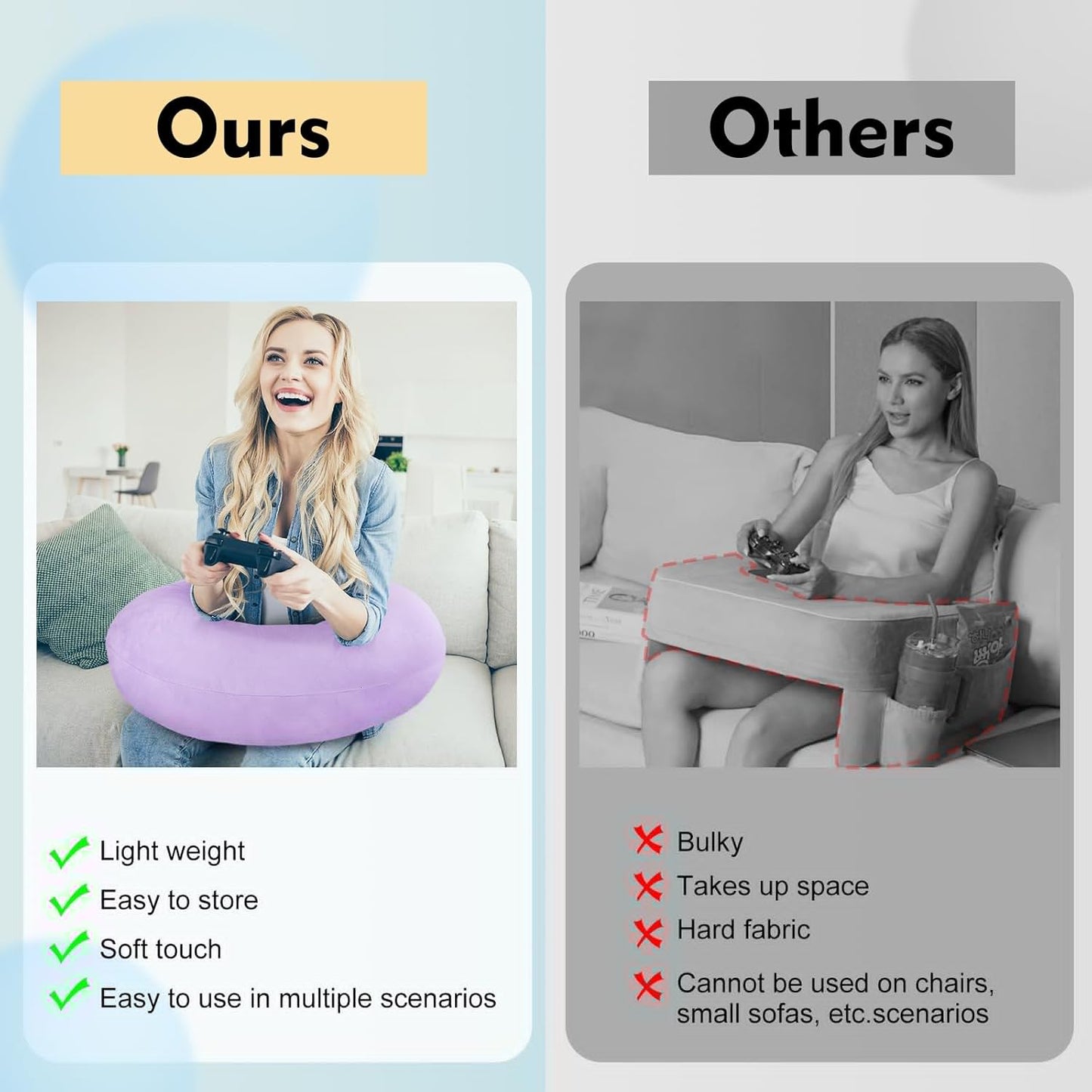 Gaming Pillow Arm Support Pillow for Bed & Sofa: Ergonomic U-Shaped Lap Pillow with Elbow Rest for Adults & Kids - Reduces Arm Pain & Fatigue During Gaming, Reading, Working & Crocheting