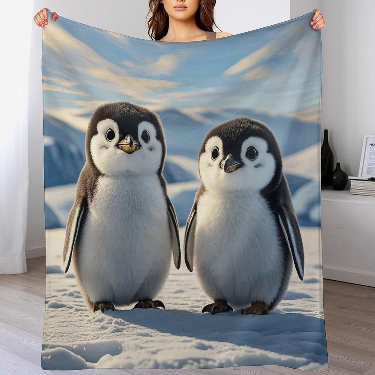 Cute Penguins Blanket Super Soft Lightweight Throw Blanket Cute Cozy Warm Bed Blanket Decorative Fuzzy Blanket All-Season Home Decor Gift for Sofa Couch Living Room 60"*80"（150 * 200cm）