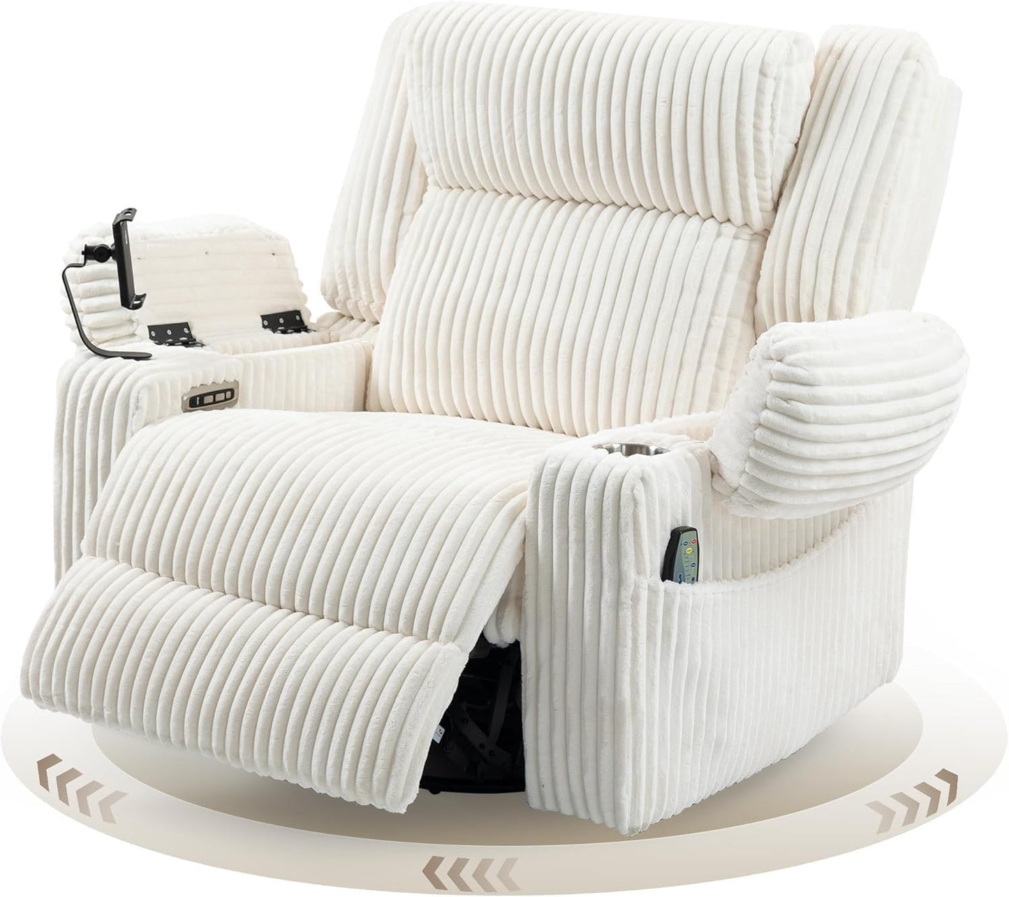 Power Oversized Swivel Rocker Recliner Chair with Dual Motor Adjustable Headrest Glider Rocking Chairs with Vibration and Heat for Home Furniture
