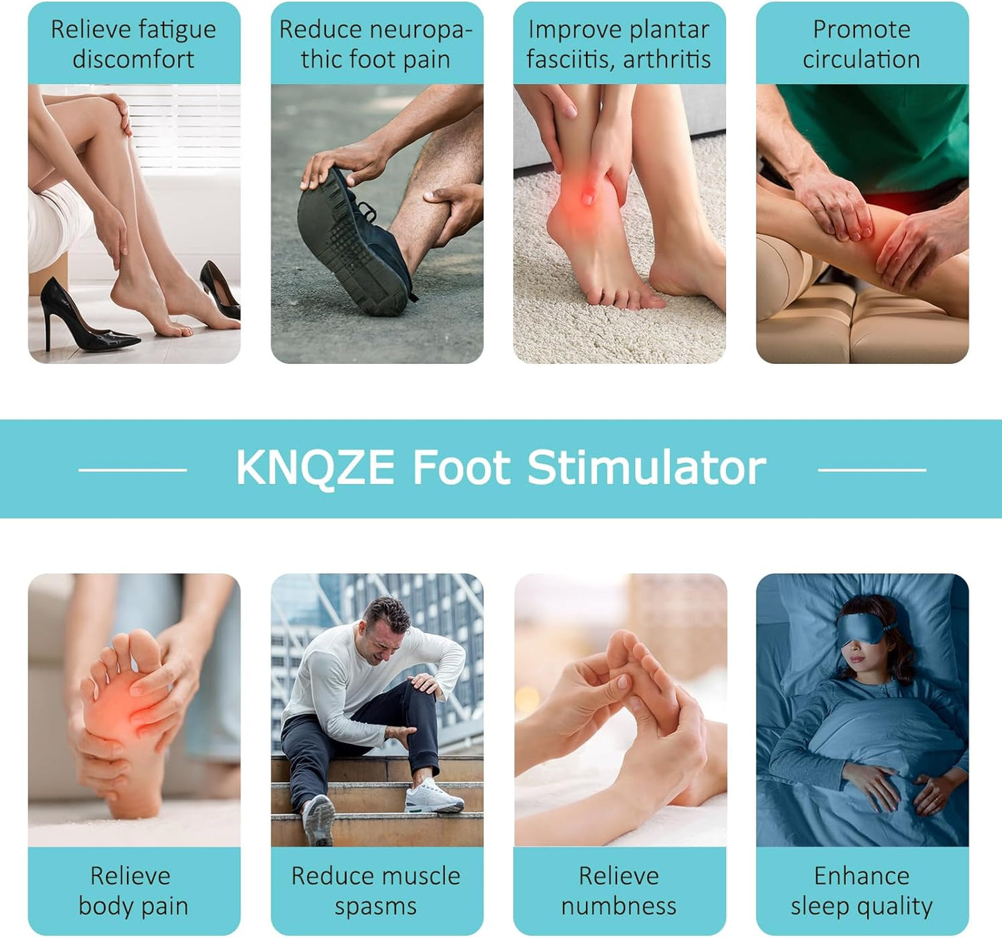 KNQZE Foot Massager for Neuropathy, TENS + EMS Foot Stimulator for Circulation, 10 Modes + 20 Intensities, Wireless Remote, Neuropathy Pain Relief for Feet, Plantar Fasciitis, Gifts for Mom & Dad