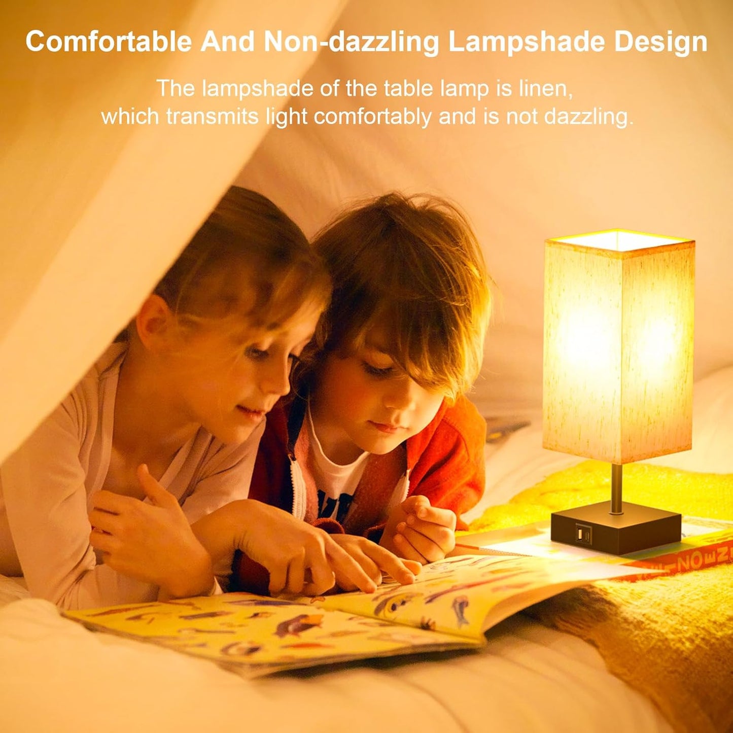 comzler Bedside Lamp, Touch Control Table Lamp for Bedroom, Small Nightstand Lamp with 3 Way Dimmable, USB-C + A Ports for Bedroom, Home Decor, Living Room, LED Bulbs Included, Upgraded Fabric Shade