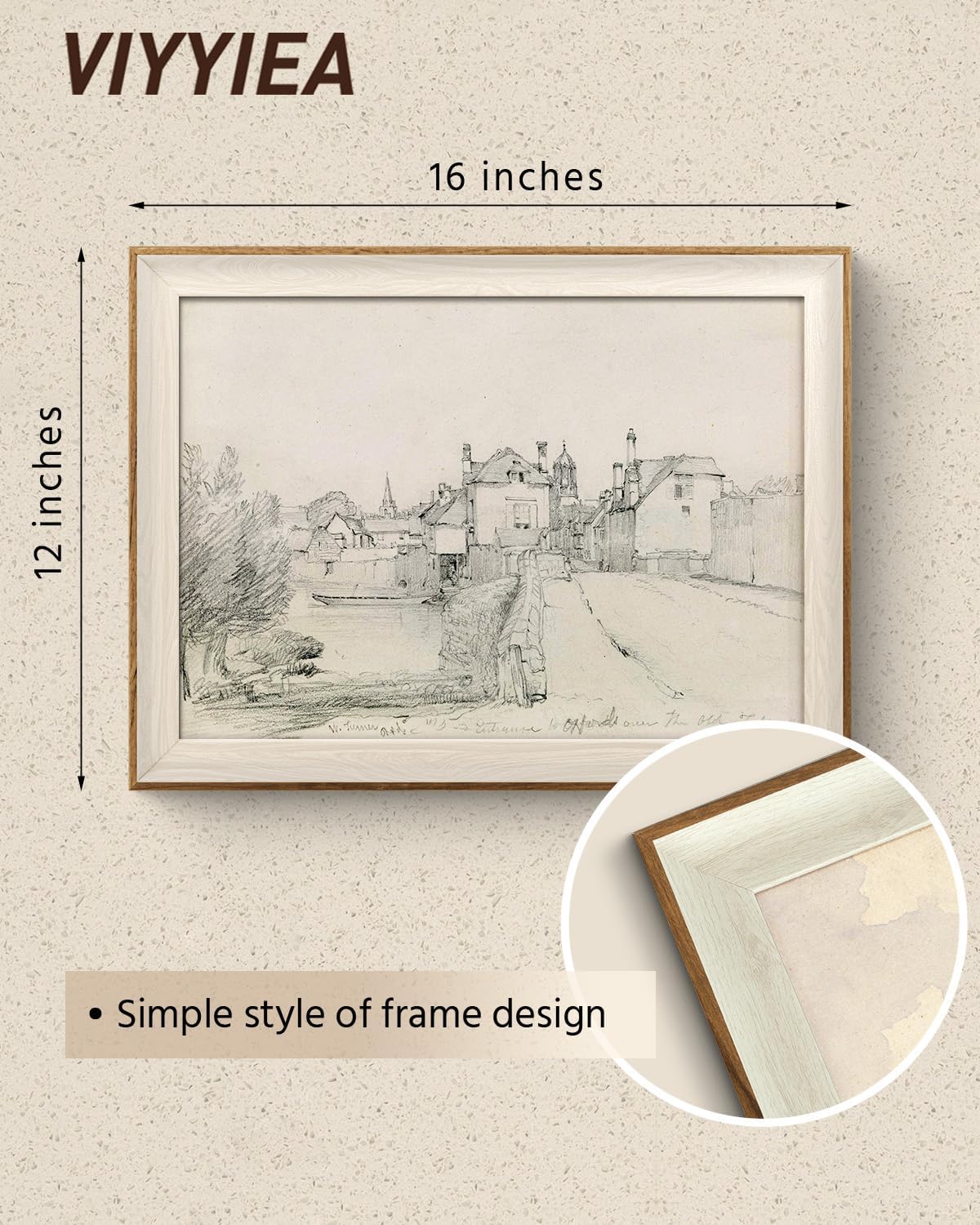 VIYYIEA Wide Framed Oxford Folly Bridge Sketch | Vintage Pencil Drawing Art | Academic & Classical Aesthetic | Professional Wall Decor for Home Office, Study, Library | 12x16 Inch