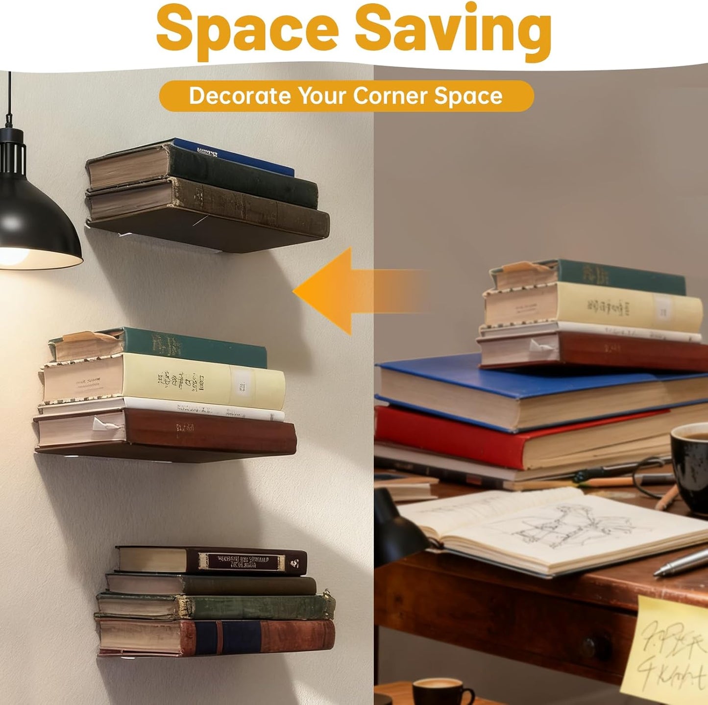3 Pcs Invisible Book Shelf, Heavy Duty Floating Book Shelves for Wall Mounted Bedroom Living Room Office