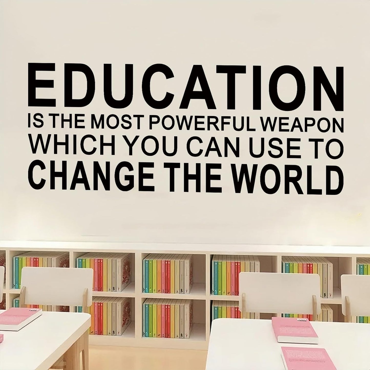 Motivational Quotes Wall Stickers for Classroom: Inspirational Vinyl Art Wall Decals for Library School - Education Change The World 23" X 9"