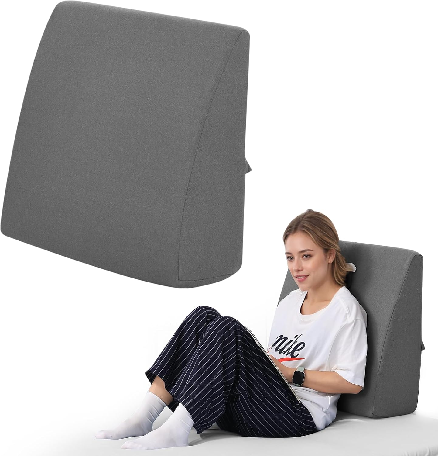 Back Pillow for Bed Sitting Up — 23.6"×22" High-Resilience Wedge Backrest (Dark Grey)