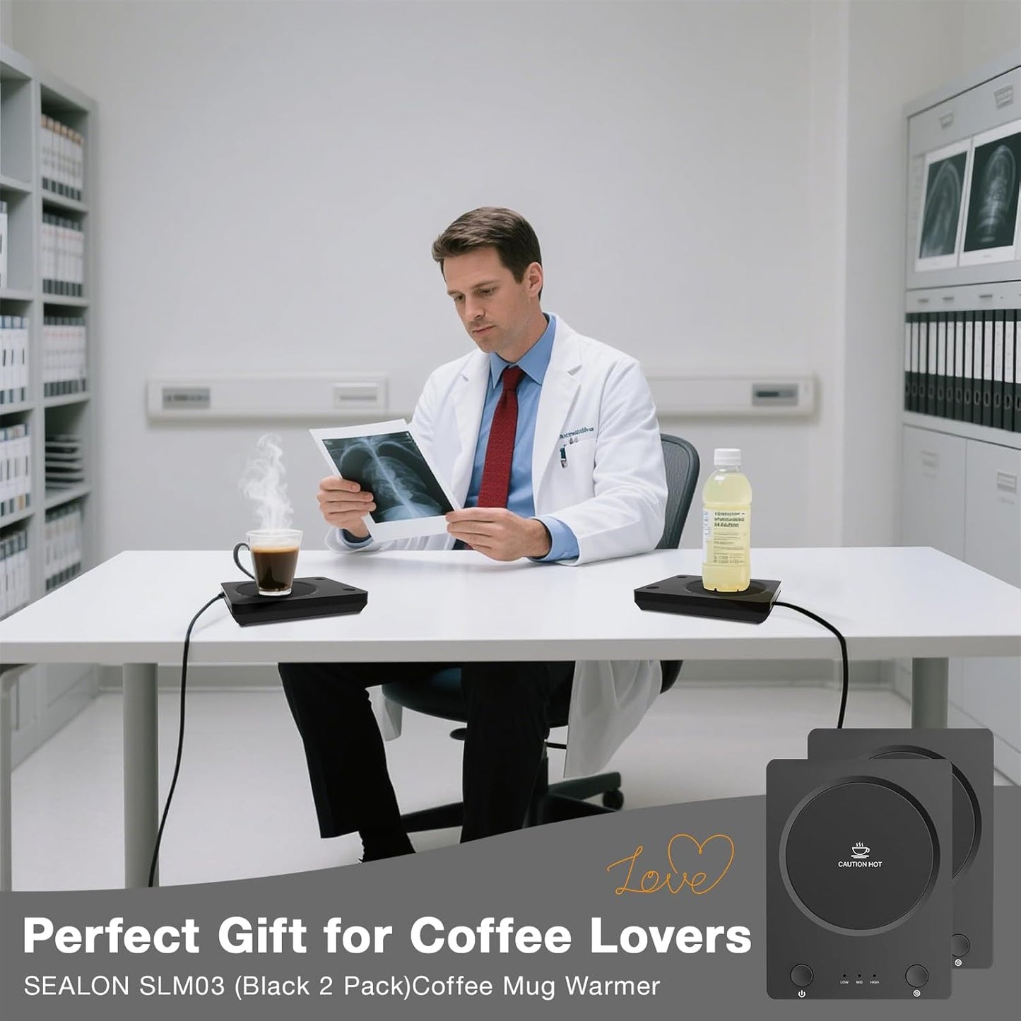 SEALON SLM03 Electric Coffee Mug Warmer (Black, 2 Pack) - 3-Temperature Desk Cup Warmer with Auto Shut-Off (4 Hours) for Heating Coffee, Tea, Milk & Beverages