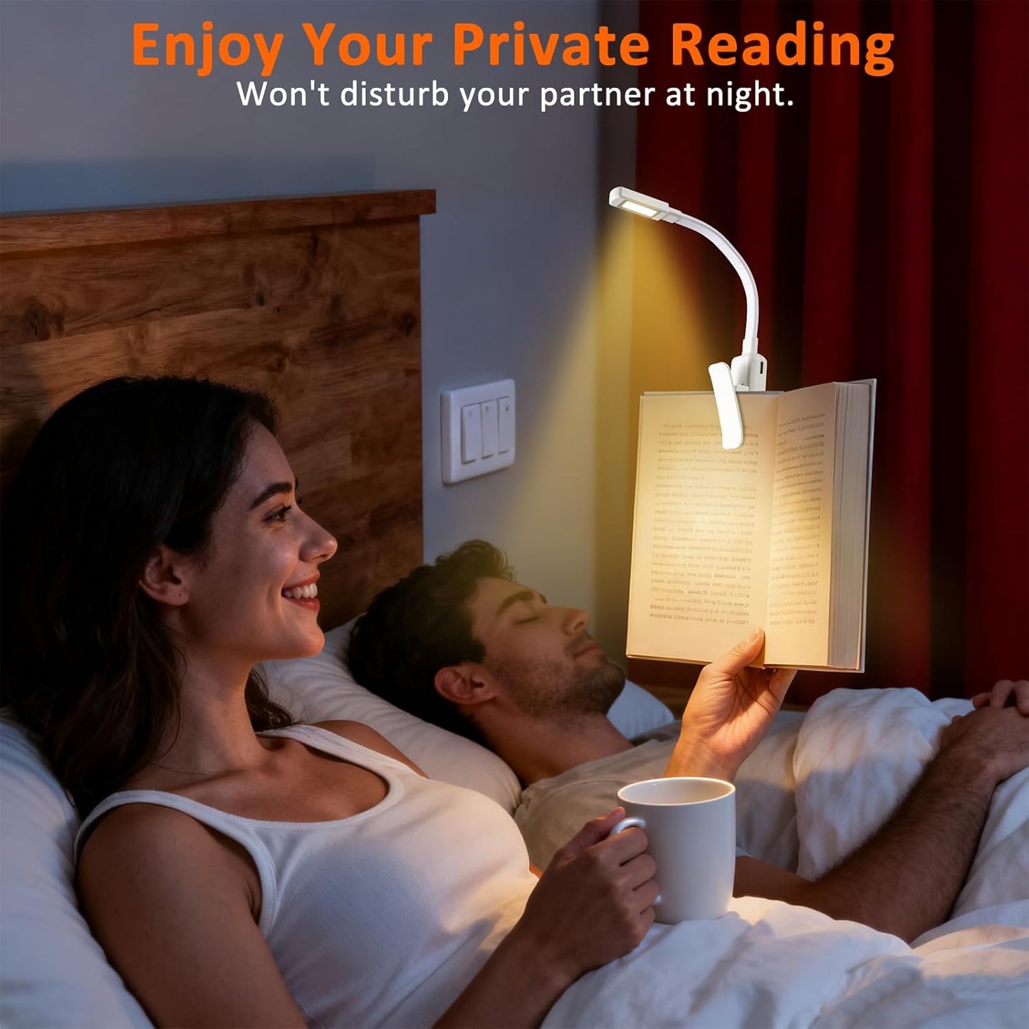 10 Pcs Clip On Reading Light, Rechargeable Book Light with 5 LED 3 Color Temperatures & Stepless Dimming, Portable Bed Lamp (White)