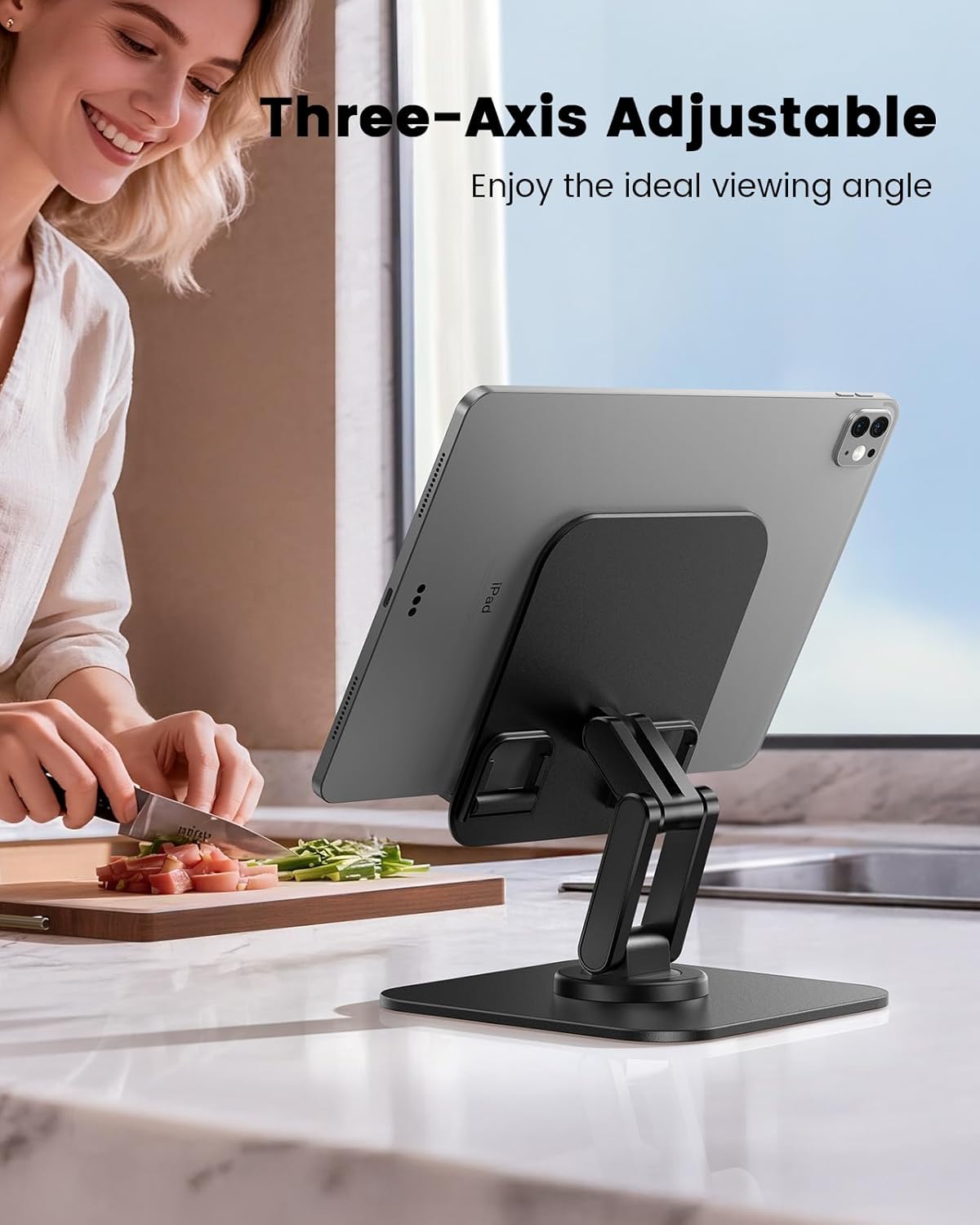 Lamicall Rotating Tablet Stand for Desk - [Fully Adjustable][Foldable & Portable] iPad Stand with Heavy-Duty Base, Tablet Holder Gifts for 4.7-13" Devices, 2025 iPad Pro Air, Kindle, iPhone 17 Pro
