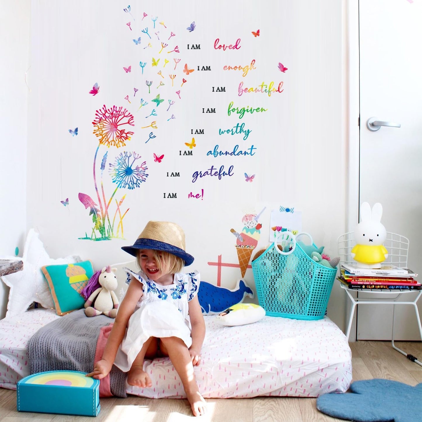 HLNIUC Dandelion Inspirational Saying Wall Sticker 75PCS Butterfly Positive Affirmation Wall Decal Flora Motivational Quotes Peel and Stick Wall Stickers Flower Inspiring Wall Decals for Girl Bedroom