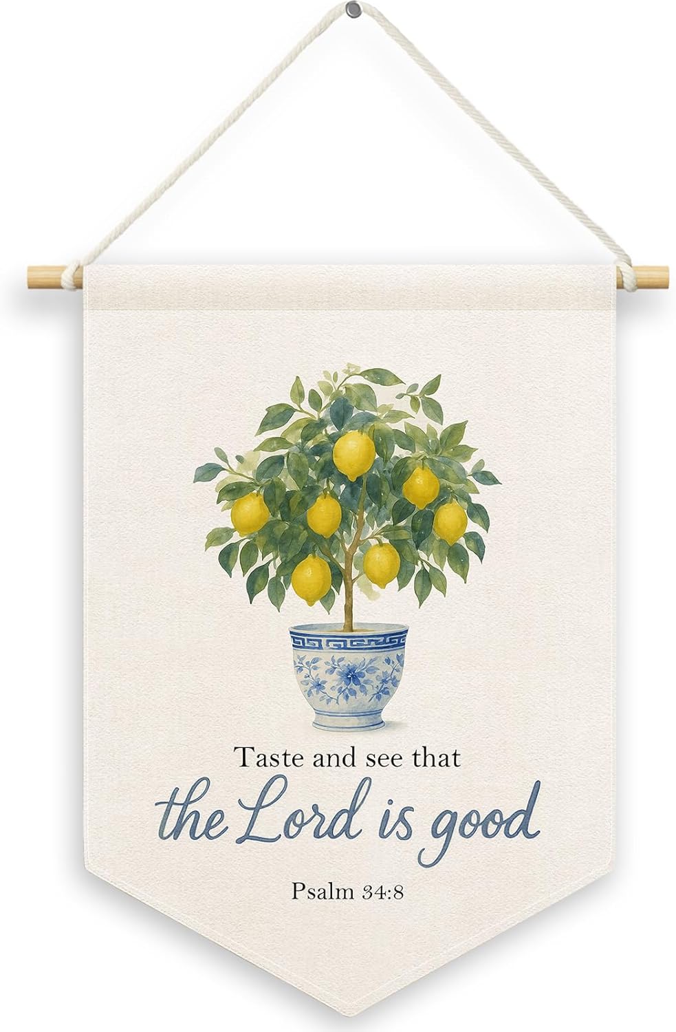 Christian Lemon Tree Kids Room Decor, Scripture Taste and See That The Lord Is Good Banner Canvas, Chinoiserie Wall Hanging Frame Decor Art Pennant Flag for Prayer Toddler Room Church 11x15in