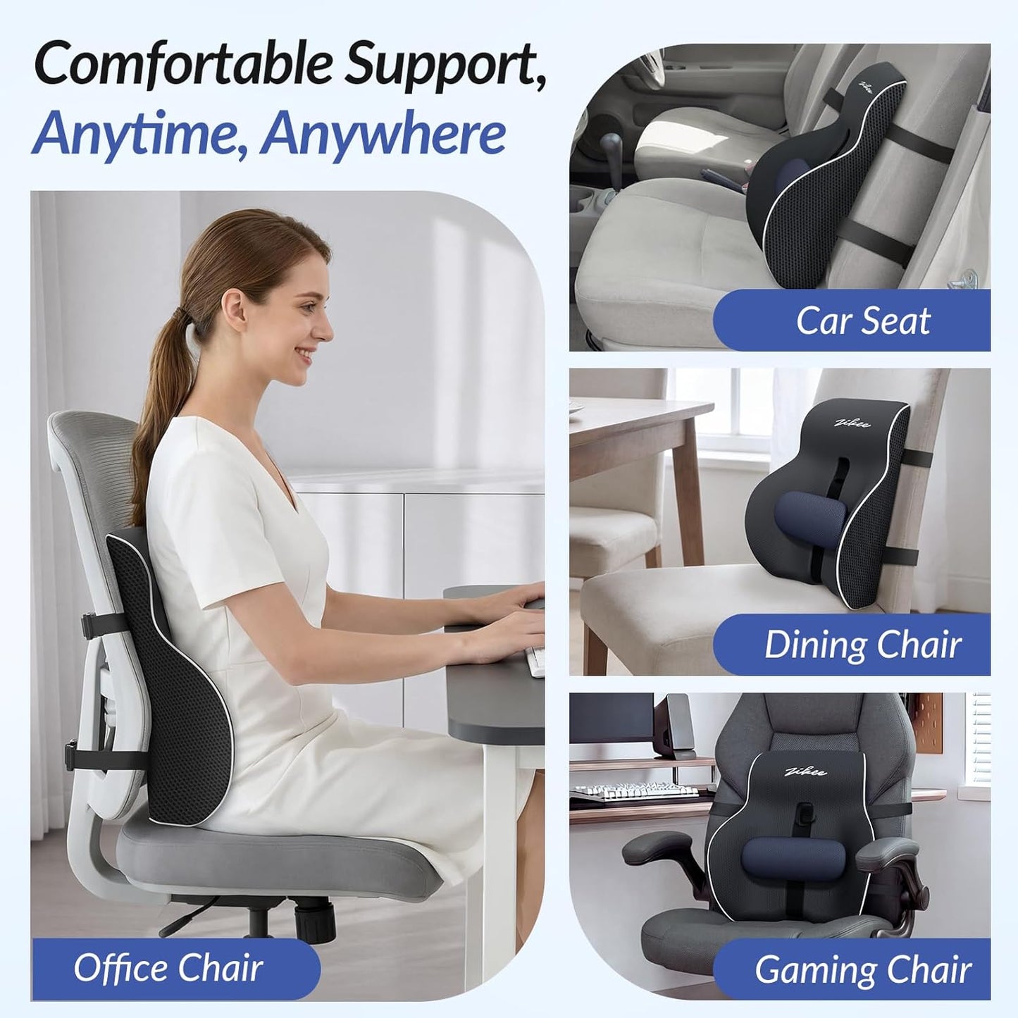 ZIKEE Adjustable Lumbar Support Pillow for Office Chair with Sliding Design for Precise Pain Relief & Support, Ergonomic Lumbar Pillow Improves Posture, Back Support Pillow for Office, Car, Home