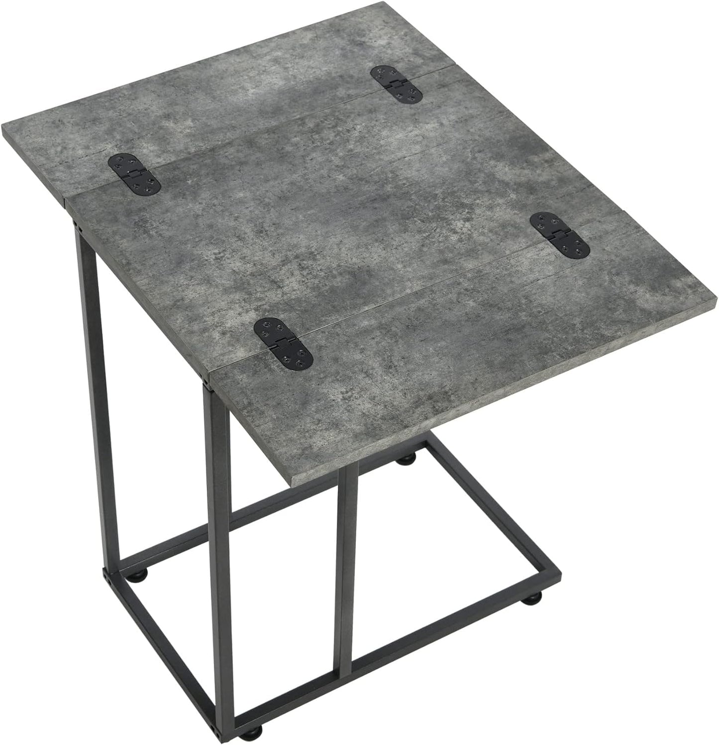 Household Essentials Jamestown Extendable C-Shaped for Accessiblity Side End Table Rustic Slate Concrete and Black Metal