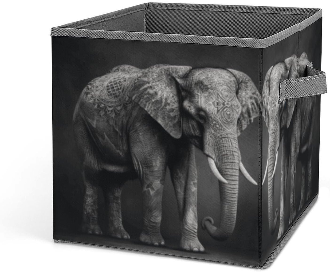 Black And White Elephant Image Storage Bins with Handles Fashion Large Storage Cubes Sturdy Foldable Storage Boxes Space-Saving Storage Baskets for Home Office Clothes Closet Organizers