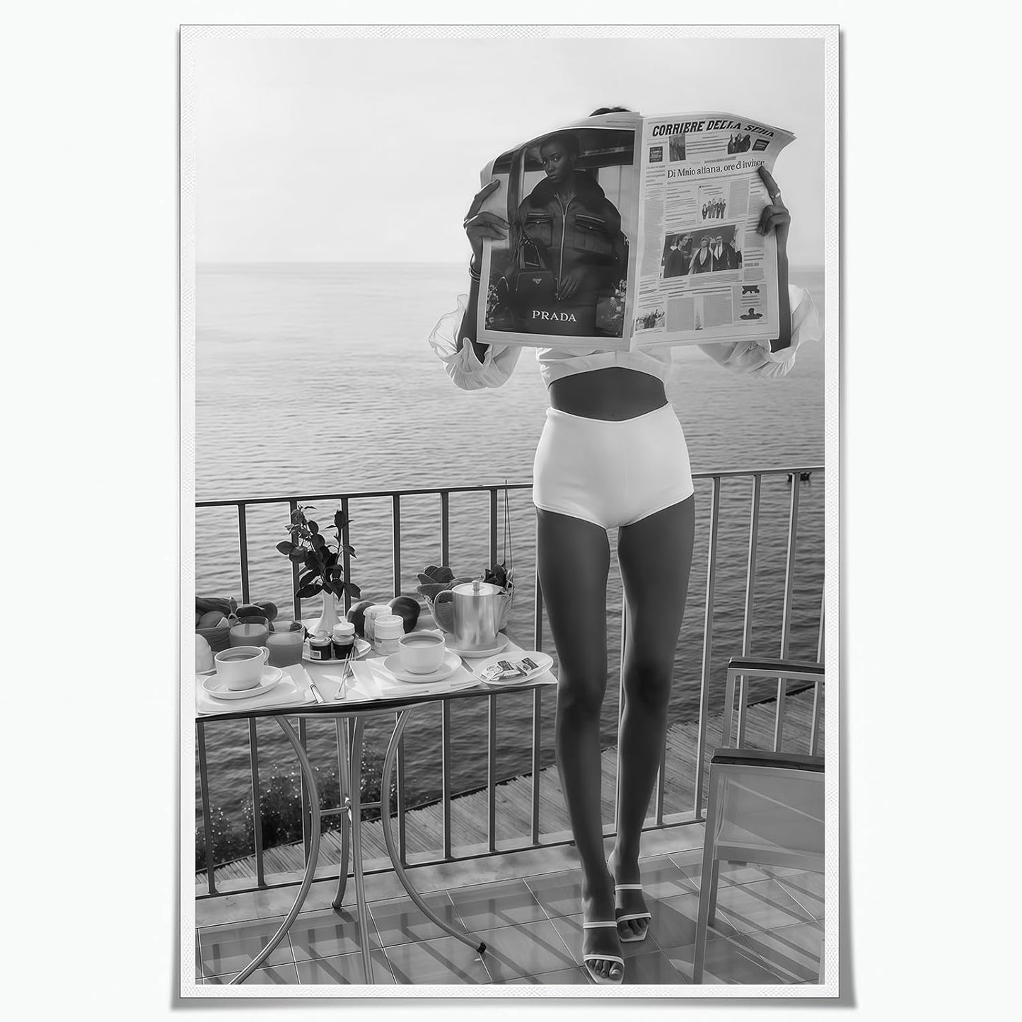 Vintage Black And White Poster Fashion Apartment Wall Art Retro Women Wall Art Modern Feminine Woman Reading Newspaper Print 16x24 Inch UnFramed for Living Room Bedroom Dorm Office Bar Home Decor