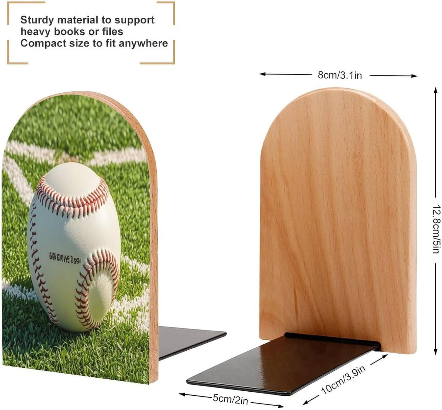 Green Baseball Field Backdrop Bookends 1 Pair Heavy Duty Book Ends for Shelves Non-Skid Bookend Supports Wooden Book Holders with Metal Base Desk Organizers Books Storage to Hold Books