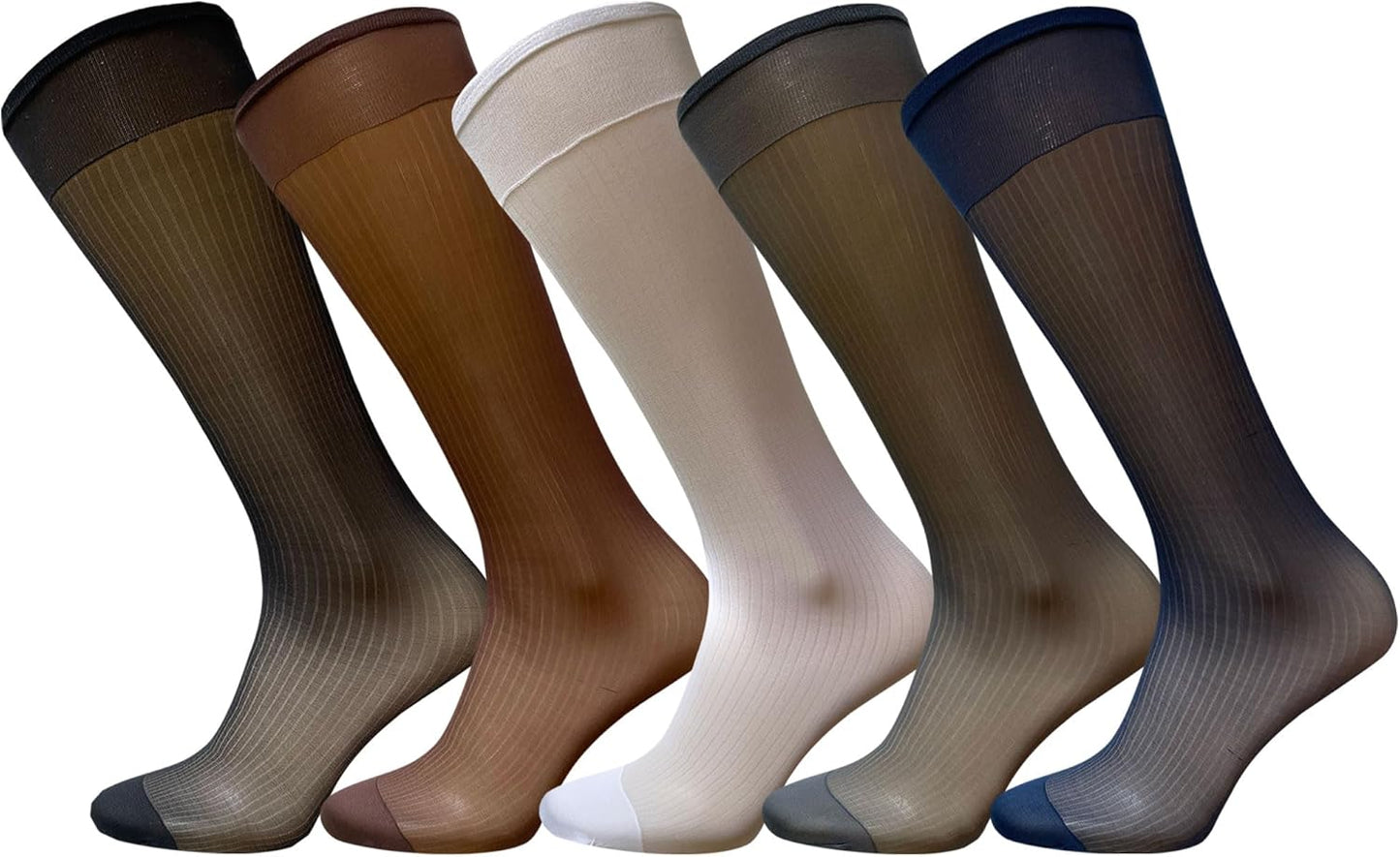 Uaussi 5 Pairs Mens Silk Sheer Socks OTC Ultra Thin Nylon Dress Sock Daily Casual Stockings Work Business Sox